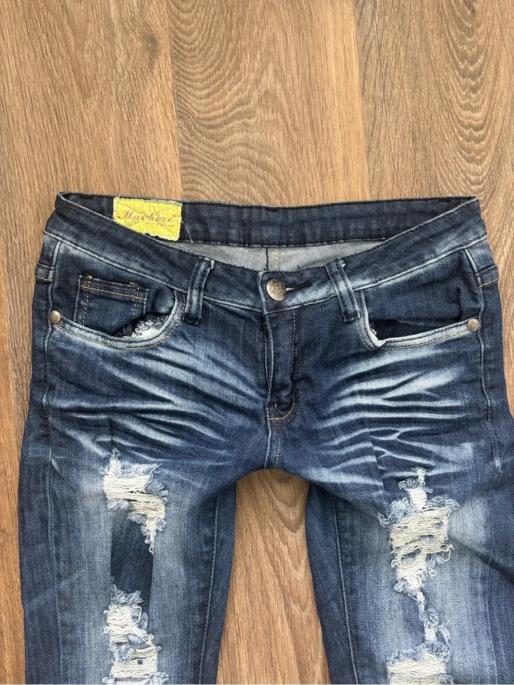 Machine Y2K Low Rise Distressed Skinny Jeans Women’s Size 9 Dark Wash Stretch
